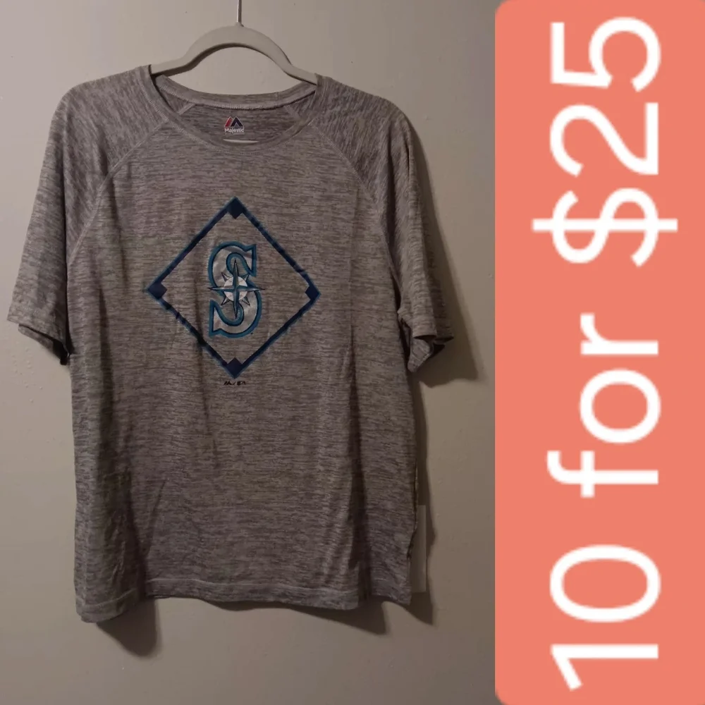 Majestic Men's Heather Gray Seattle Mariners Short-Sleeve Logo Tee - Picture 1 of 11